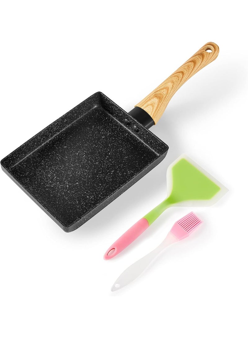 Japanese Omelette Pan,5"×7" Nonstick Tamagoyaki Egg Pan,Rectangle Small Frying Pan with Silicone Spatula & Brush,Black - Image 1